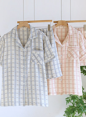 情侣短袖开衫家居服套装夏季薄款