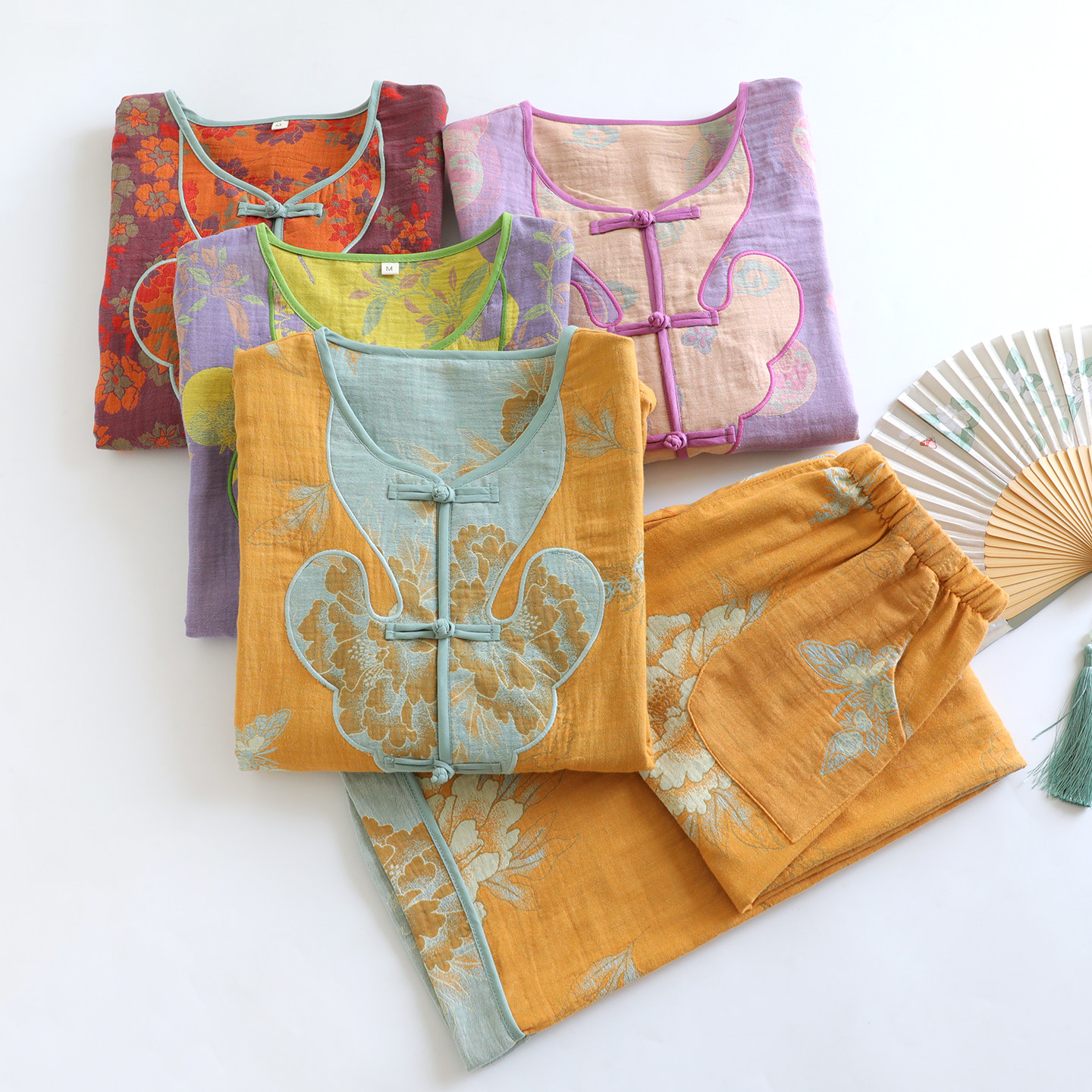 国风提花纯棉睡衣女春秋双层纱布圆领长袖套装新中式家居服可外穿,女士内衣/男士内衣/家居服,睡衣/家居服套装,淘宝优惠券,粉丝福利购,淘宝优惠卷