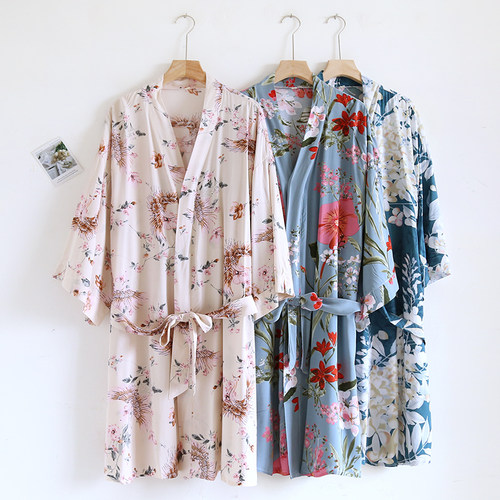 女士棉绸日式和服家居睡袍凉感
