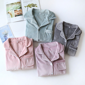 上衣男女法兰绒家居服睡衣上装 情侣睡衣单件上衣秋冬季 海岛绒长袖