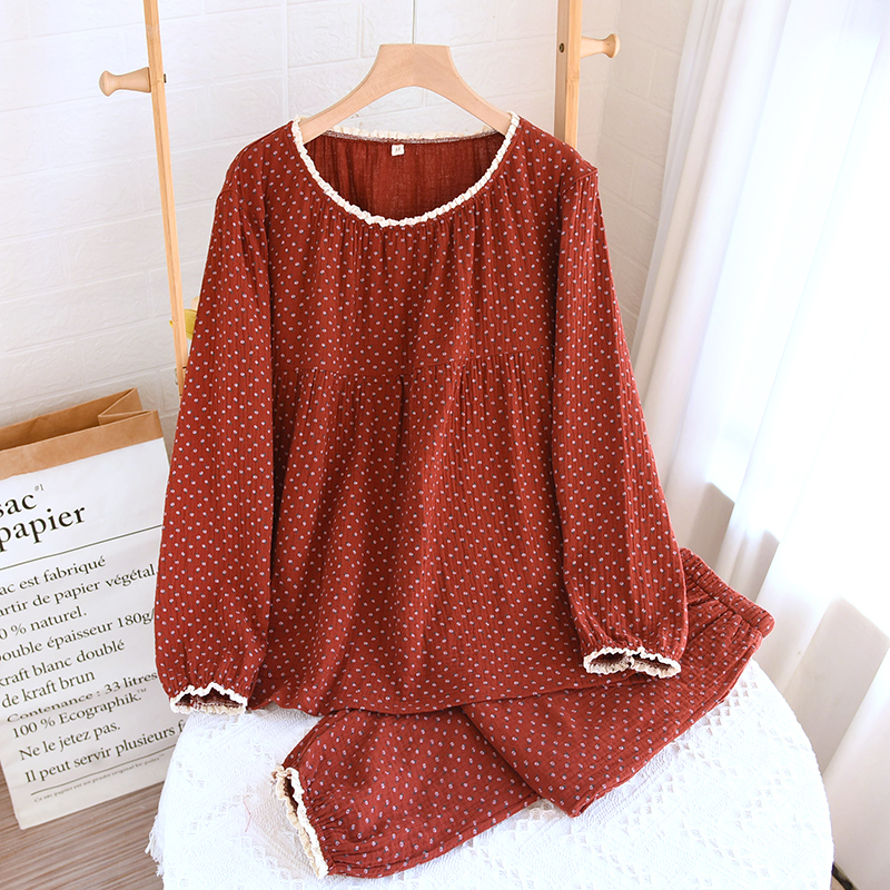 纯棉棉纱长袖套头家居服红色系