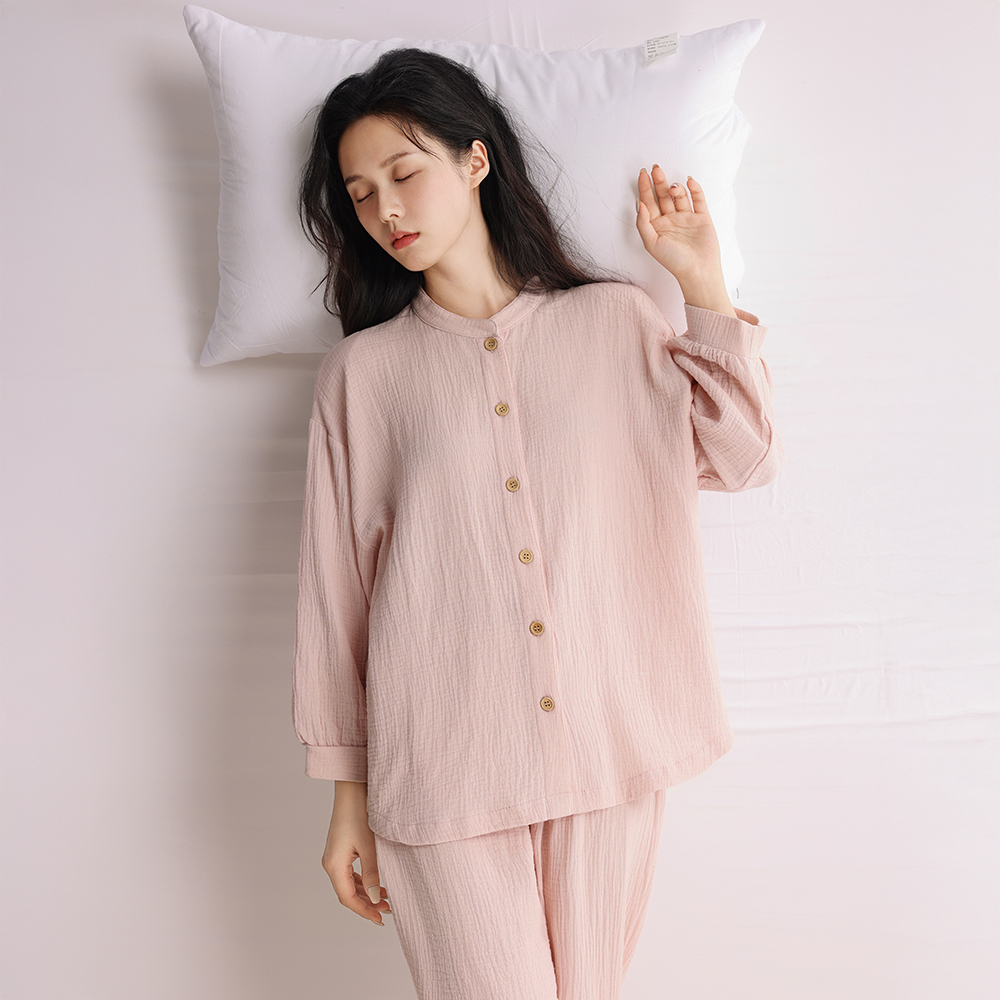 小立领睡衣女纯棉双层纱布全棉