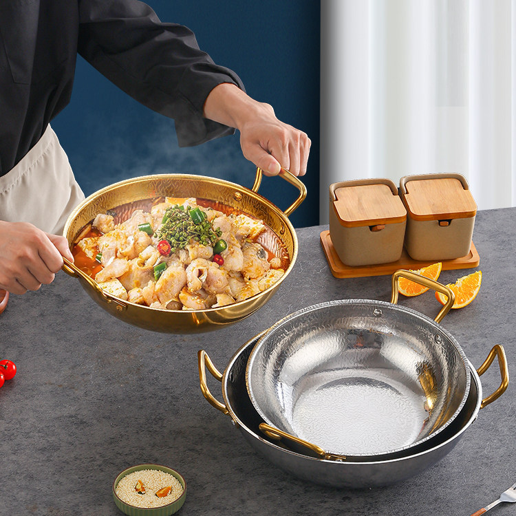 商用加厚不锈钢双耳干锅龙虾盆