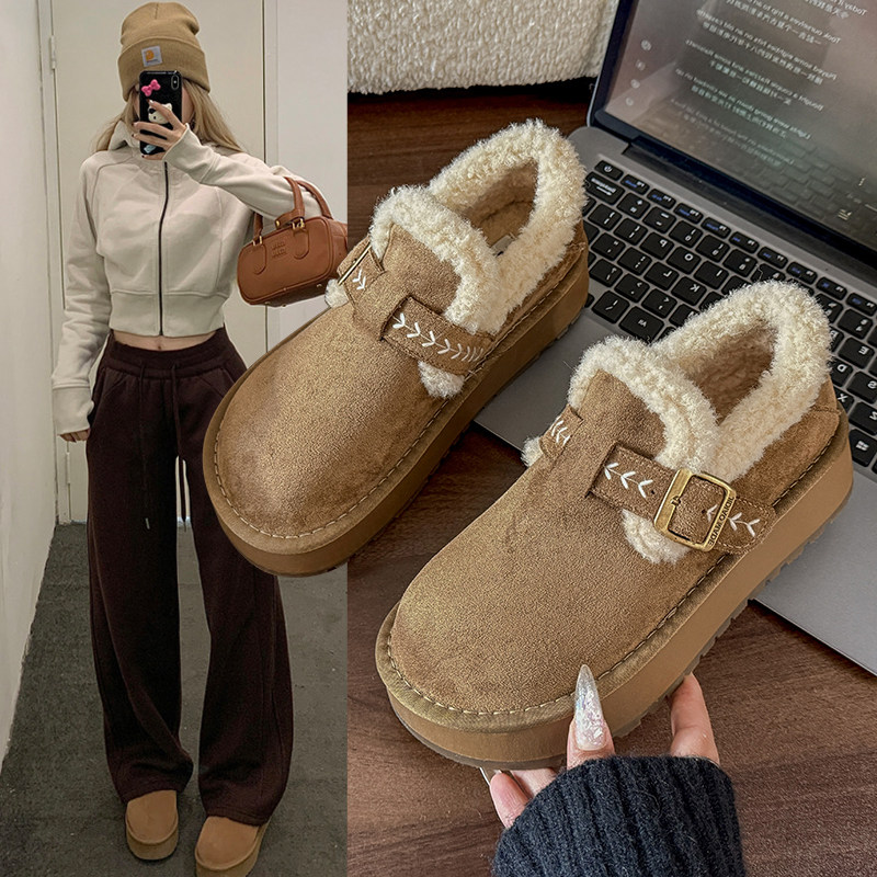 厚底加绒勃肯鞋女鞋子2025新款冬季乐福鞋保暖雪地靴女一脚蹬棉鞋,女鞋,时尚雪地靴,淘宝优惠券,粉丝福利购,淘宝优惠卷