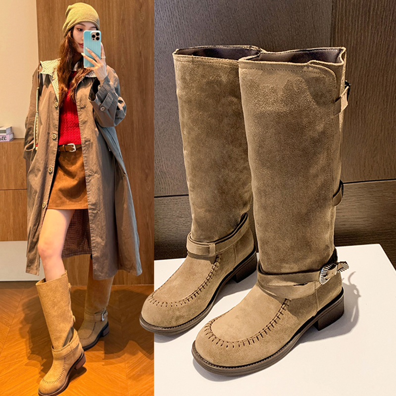 百搭厚底粗跟时装靴女