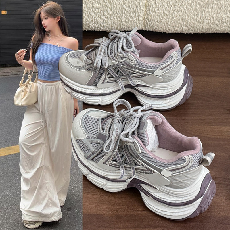 厚底增高老爹鞋女2026新款春季女鞋子百搭爆款薄款透气休闲运动鞋