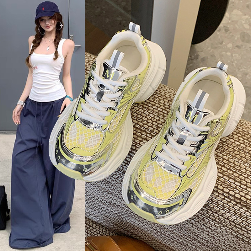 老爹鞋女款2025新款夏季网面透气薄款超火轻厚底休闲运动鞋子女鞋