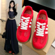 休闲运动鞋 红色网面德训鞋 平底百搭小白鞋 板鞋 女2025春夏韩版 新款