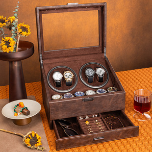 多功能机械表摇表器转表器4+6自动上链养表器首饰眼镜放置收纳盒