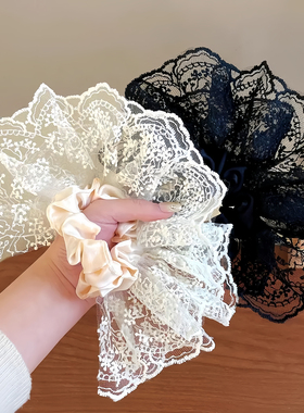 双层裙摆蕾丝发圈大肠法式白色大号少女心花边头花发饰低马尾头绳