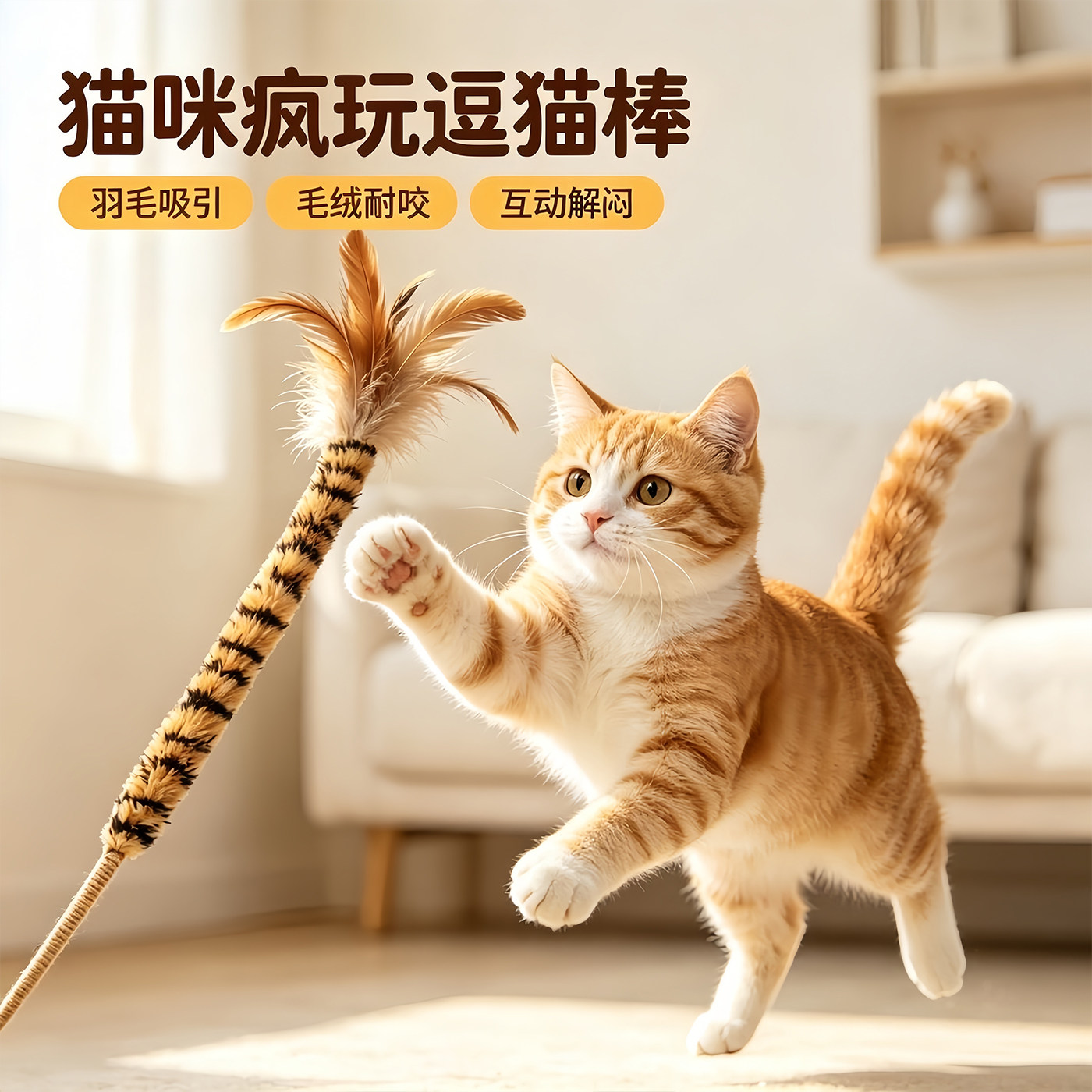 猫咪玩具逗猫棒长杆羽毛磨牙棒图片
