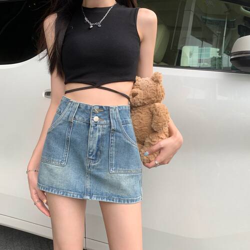 复古牛仔半身裙女2026年春夏季新款韩版a字高腰小个子包臀短裙潮