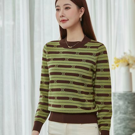 羊毛衫秋冬厚款圆领条纹字母提花时尚女装百搭女士针织气质12315