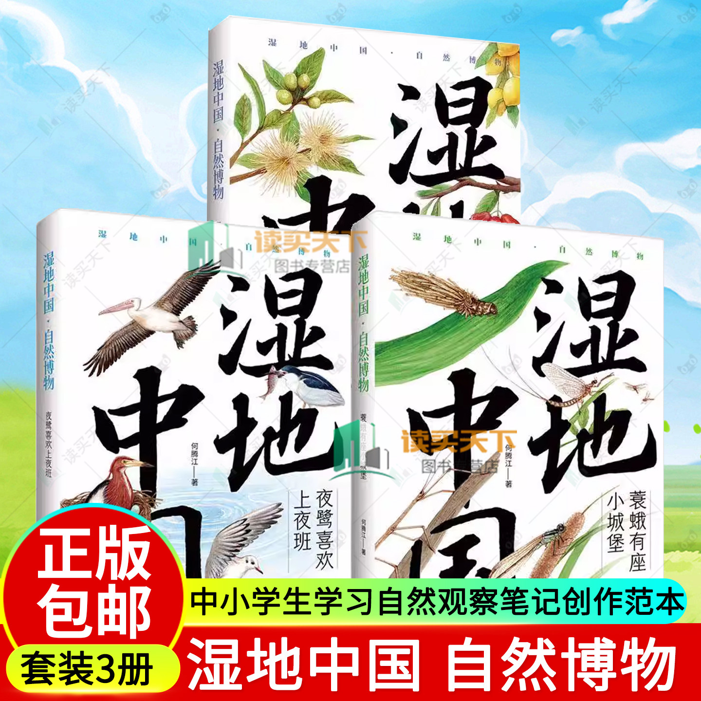 3册任选】湿地中国.蓑蛾有座小城堡+夜鹭喜欢上夜班+三色堇扬着花猫脸 何腾江  广州出版社 中小学生学习自然观察笔记创作范本