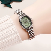 椭圆形鹅卵石小表盘女士手表 高级感绿色显白不锈钢简约钢带女表