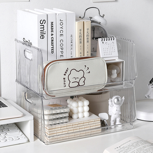 文具收纳盒亚克力透明书架桌面整理盒学生宿舍杂物改造好物收纳箱
