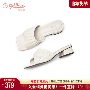 金利来女鞋2025夏季新款度假风一字拖配裙子粗跟百搭露趾凉拖鞋女