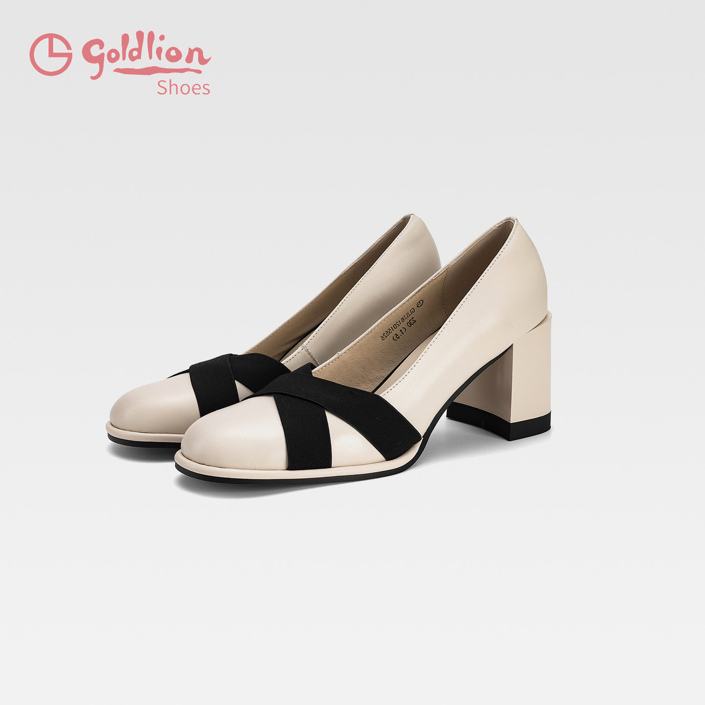 金利来女鞋2026款法式交叉带真皮高跟鞋白色玛丽珍圆头粗跟单鞋SJ