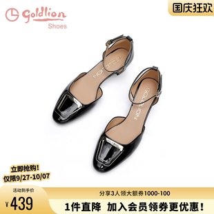 涼鞋 金利來中空單鞋 一字扣搭百搭中跟包頭時裝 粗跟女鞋 女夏季 時尚