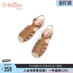 夏季 镂空包头舒适平底休闲罗马凉鞋 新款 复古渔夫鞋 时尚 金利来女鞋