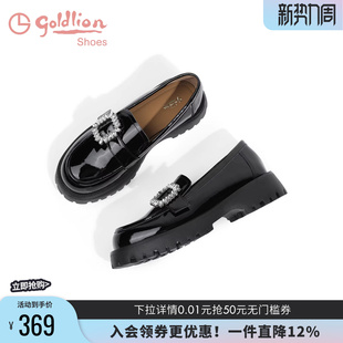 漆皮水钻厚底休闲单鞋 一脚蹬女鞋 女 女春秋新款 金利来英伦风乐福鞋