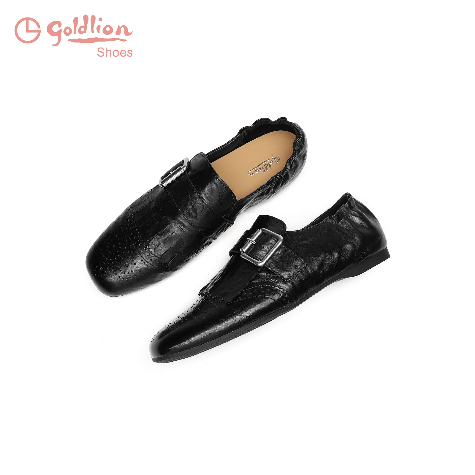 金利来真皮乐福鞋女2026春季新款女鞋布洛克一脚蹬黑色平底小皮鞋,女鞋,乐福鞋（豆豆鞋）,淘宝优惠券,粉丝福利购,淘宝优惠卷