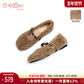 金利来平底毛毛鞋 子 女棉鞋 女外穿秋冬女鞋 休闲一脚蹬保暖玛丽珍鞋