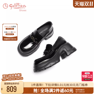 松糕厚底JK英伦乐福鞋 金利来女鞋 黑色牛皮单鞋 春秋新款 女 商场同款