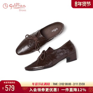 金利来深口单鞋女粗跟2025秋季新款女鞋复古百搭通勤中跟小皮鞋女