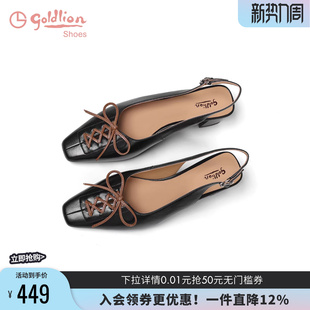 金利来包头凉鞋女2025夏季新款中跟女鞋舒适百搭黑色粗跟后空单鞋