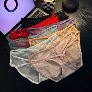 新款女士性感网纱搭蕾丝内裤内裤细带交叉镂空高弹低腰内裤女1318