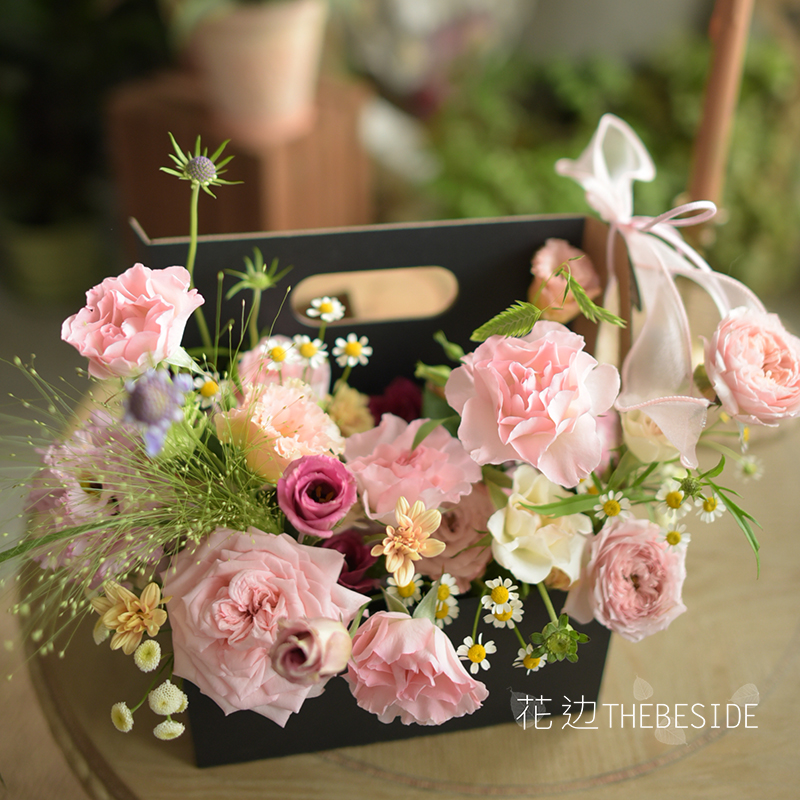 花边THEBESIDE《蜂蜜百香果》手提鲜花盒礼物 可放两杯咖啡茶饮