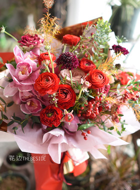 红色系大花惠兰洋牡丹鲜花花束