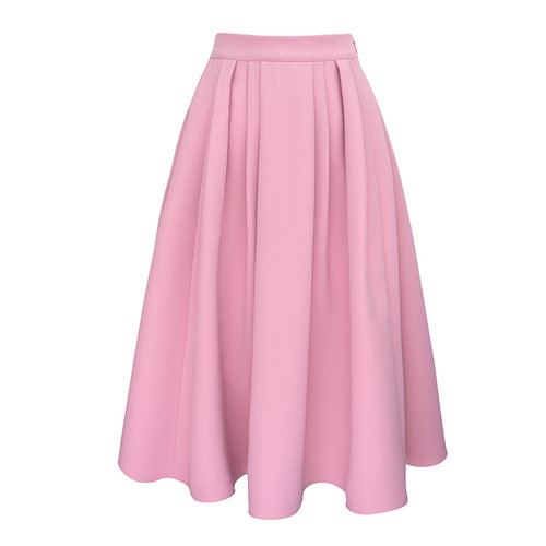 JUNGLE ME复古高腰粉色半身裙松紧腰中长款工字折裙A字大摆气质裙