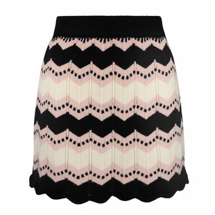 JUNGLE ME经典条纹黑粉间色高腰显瘦针织短裙小a裙弹力一步短裙