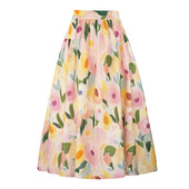 JUNGLE ME高腰郁金香满底印花度假风大摆半身裙松紧腰碎花长裙