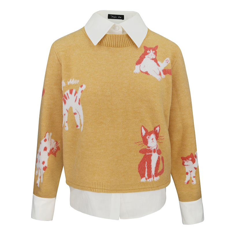 JUNGLEME衬衫领显白卡通毛衣