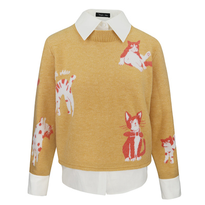 JUNGLEME衬衫领显白卡通毛衣