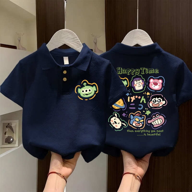 儿童POLO领短袖T恤男童纯棉宝宝衣服夏季新款韩版卡通印花上衣潮T