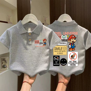 儿童卡通POLO衫短袖夏季新款男女童纯棉翻领T恤中小童洋气上衣T