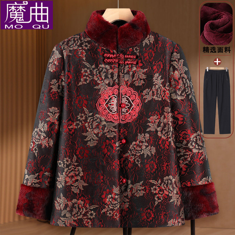 中老年女装秋冬装棉衣妈妈装加绒加厚保暖棉服奶奶装老人衣服外套