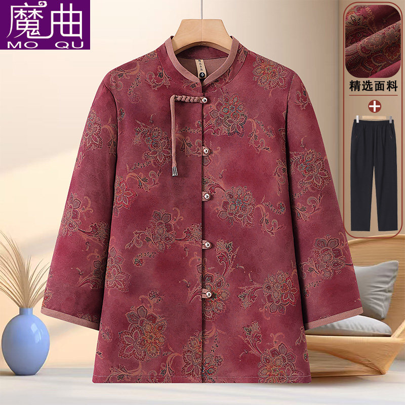 妈妈新中式国风上衣奶奶夏装开衫中老年人唐装衬衫女老人春夏衣服