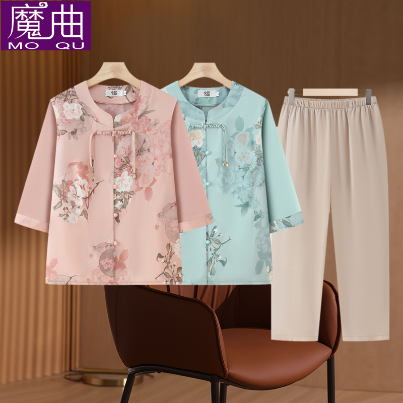 妈妈装夏季薄款衬衫中老年人女时尚国风小衫春装衣服奶奶上衣