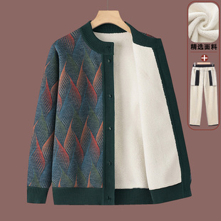 中老年人女装秋冬加绒毛衣60岁妈妈外套开衫高档奶奶打底衫针织衫
