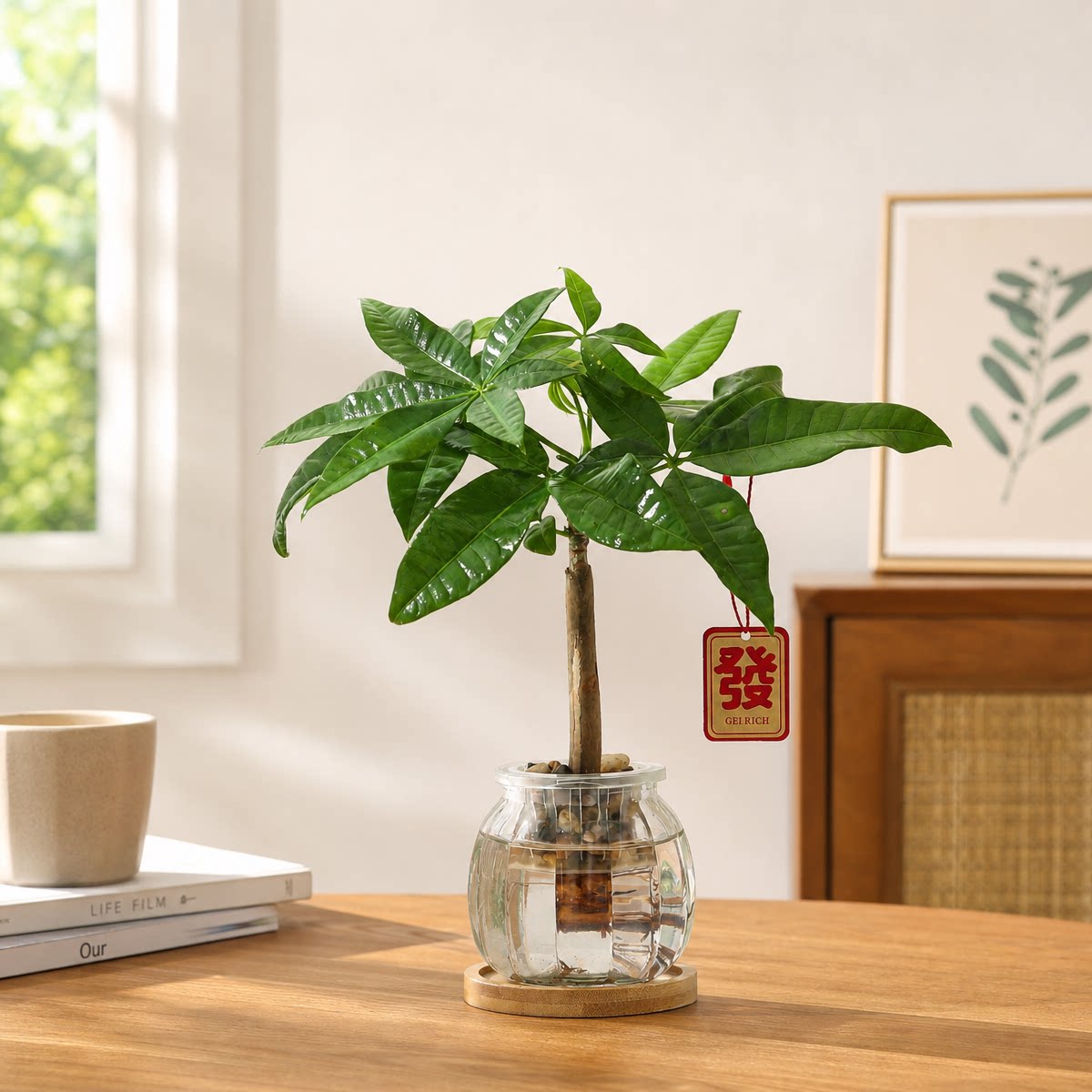水培发财树小盆栽室内茶几桌面绿植物招财树耐阴四季常青好养盆景