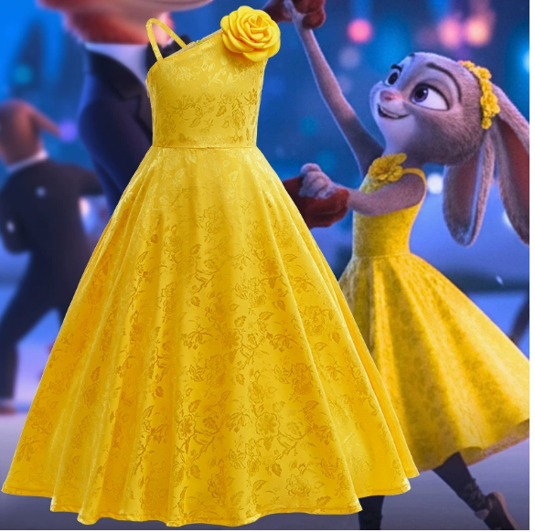 新cosplay疯狂动物城2朱迪兔子连衣裙女童斜肩吊带洋气聚会装扮裙