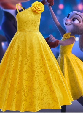 新cosplay疯狂动物城2朱迪兔子连衣裙女童斜肩吊带洋气聚会装扮裙