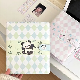 LOVELY简约大a5熊猫卡册皮质PU菱形磁吸追星专辑小卡拍立得明信片