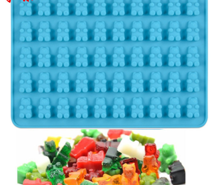 现货 跨境 50连呆萌熊硅胶巧克力模 橡皮糖模 滴管