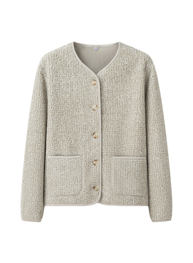 女装 冬季新款 仿羊羔绒摇粒绒保暖圆领长袖开衫短款外套 472938